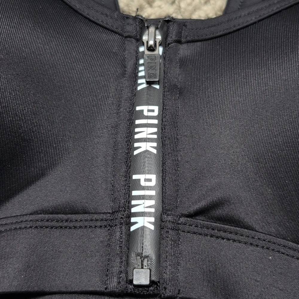 Victoria's Secret PINK Sports Bra Ladder Back Front Zip Black Size Medium - Picture 4 of 10